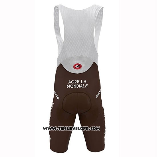 2019 Maillot Ciclismo Ag2r La Mondiale Marron Blanc Bleu Manches Courtes et Cuissard